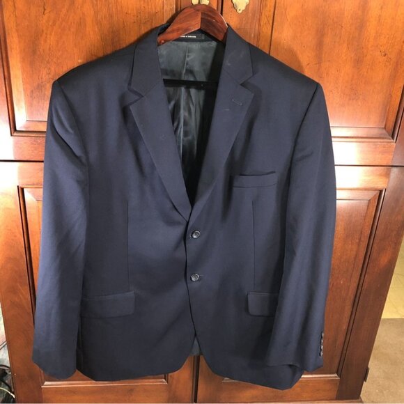 Pronto Uomo Mens Blazer Jacket 48R 100% Wool Double Button Formal Workwear Blue - Picture 16 of 16